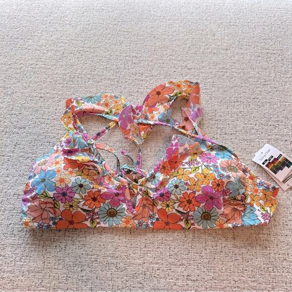 NWT Time and Tru Floral Ruffle Bikini Top Size Medium / 8 - 10 - Picture 1 of 10